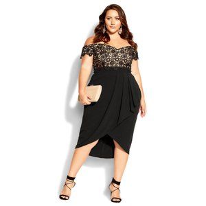 NWT City Chic Dress Lace Glamour FF Black M = 18 = 2X